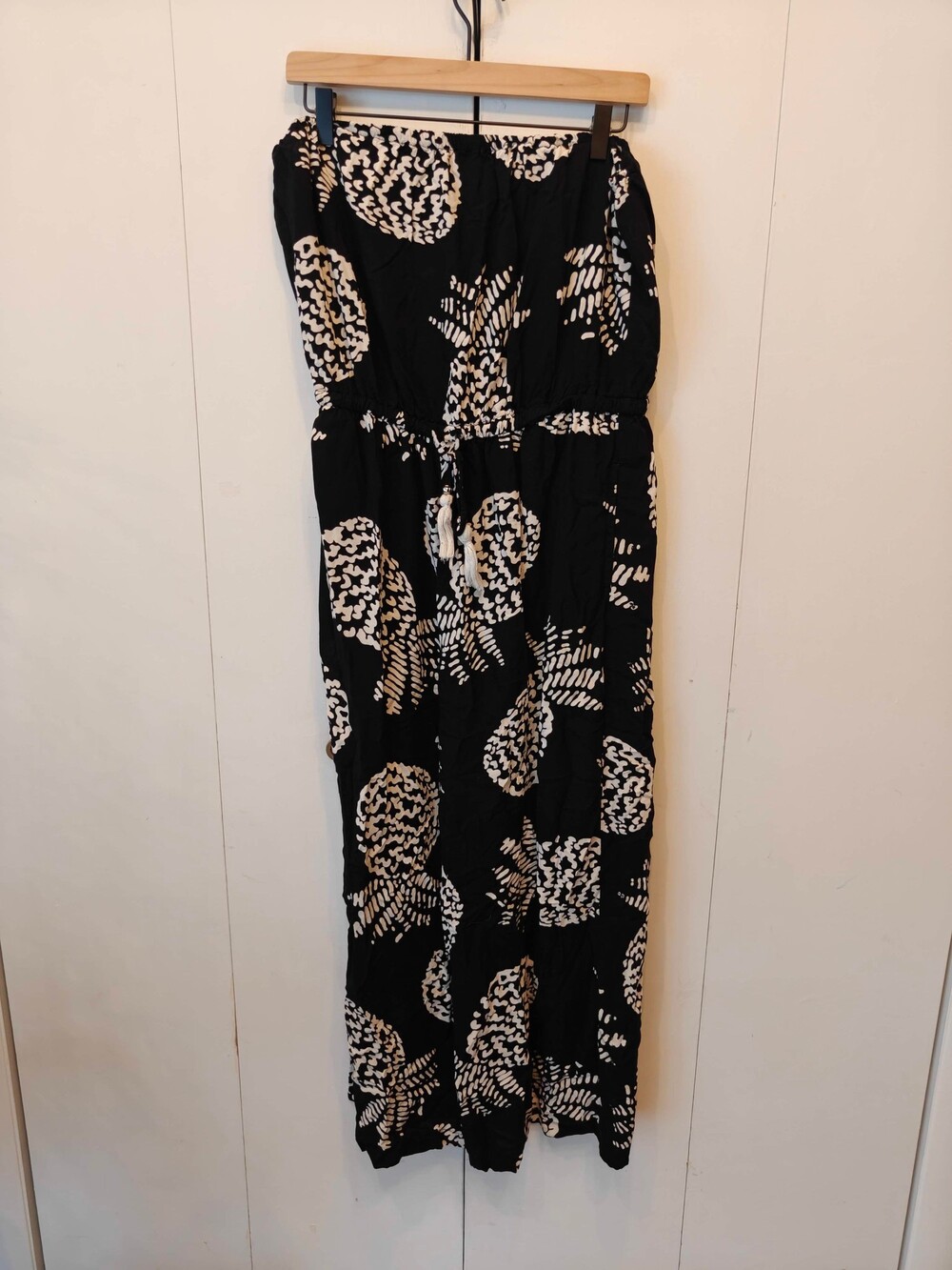 Blue Island Strapless Jumpsuit Black White Abstract XL